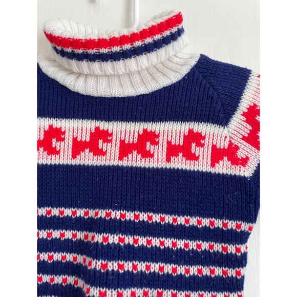 K-mart vintage turtleneck sweater red blue dogs heavyweight cozy casual Size 12m - Picture 3 of 5